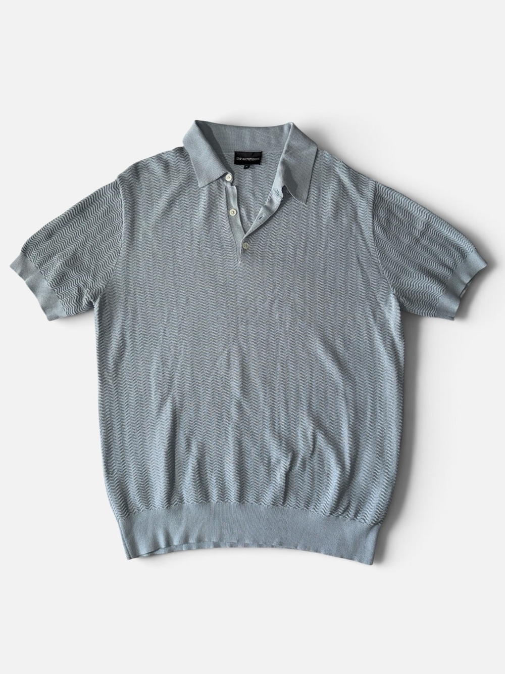 Emporio Armani mens XL blue jacquard cotton knit polo shirt EUC